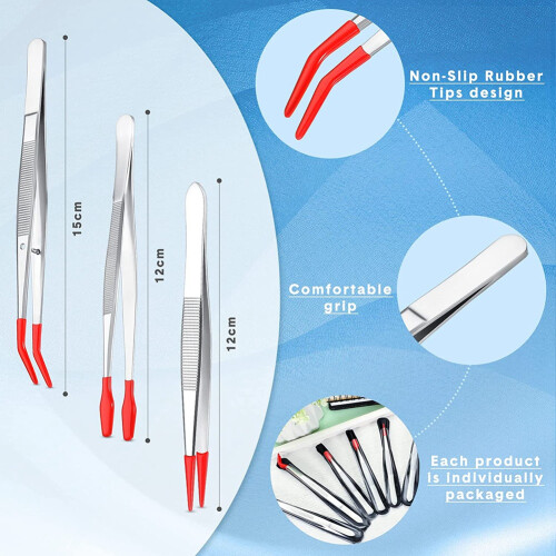 6Pcs Tweezers with Rubber Tips Set Soft PVC Coated 2