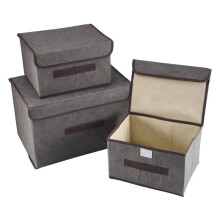 3 Pack Faltbare Aufbewahrungen Box mit Deckel, Stoff Korb Zur Aufbewahrung Organizer für Kleiderschrank, Schrank, Regal (Grau)