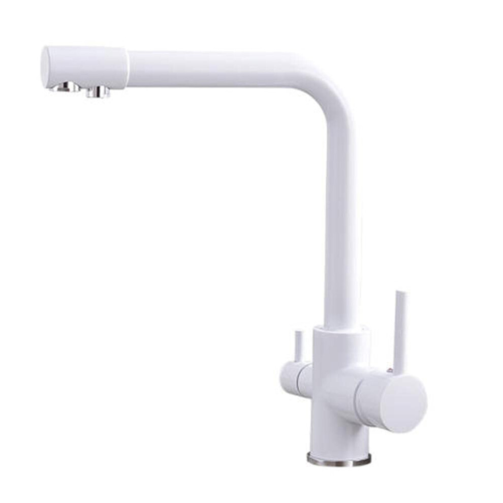 3Way Kitchen Faucet, Brass Body With White Finish, 360 Degree Rotation, Hot And Cold, Connects To Water Purifiers 9347817674378