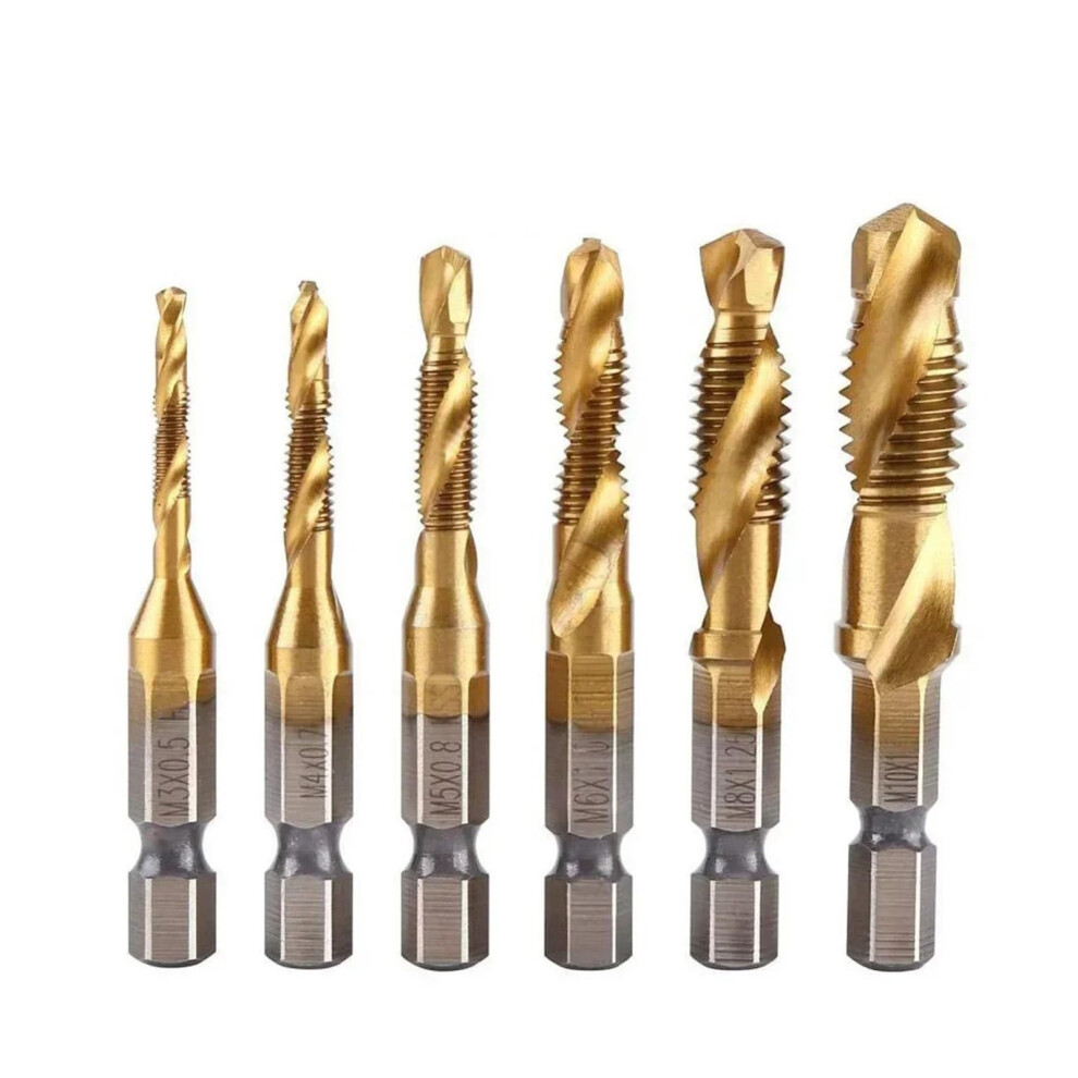 Drill Tap Bit Set M3m10, Efficient Spiral Flute Tap Bits M6x1.0 For Wood, Plastic, Aluminum 9347817674644