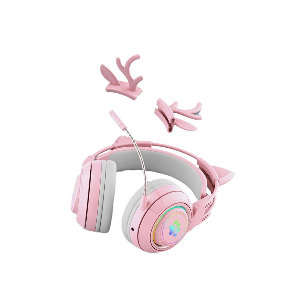 Cute Antlers Cat Ear Wireless Headphone Gamer Earphone Gaming Headset With Rgb For Kid Light 6032125447341