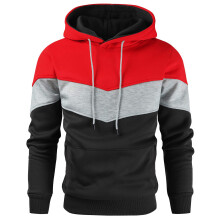 Fleece-sweatshirt med hætte til mænd, langærmet pullover i farveblok med påsat hætte og ribbede manchetter, blød og let atletisk hættetrøje
