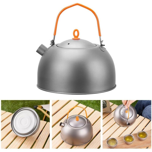 Titanium Tea Kettle With Folding Handle, 400ml, Portable Camping Travel Kettle for Outdoors, SpaceSaving 1