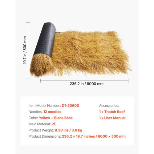 Kunststroh-Dach-Duoku-0,5 x 6 m-Dekorative Strohhülsen-Dachmatte für Bar oder Hütte-Hitzebeständig 1