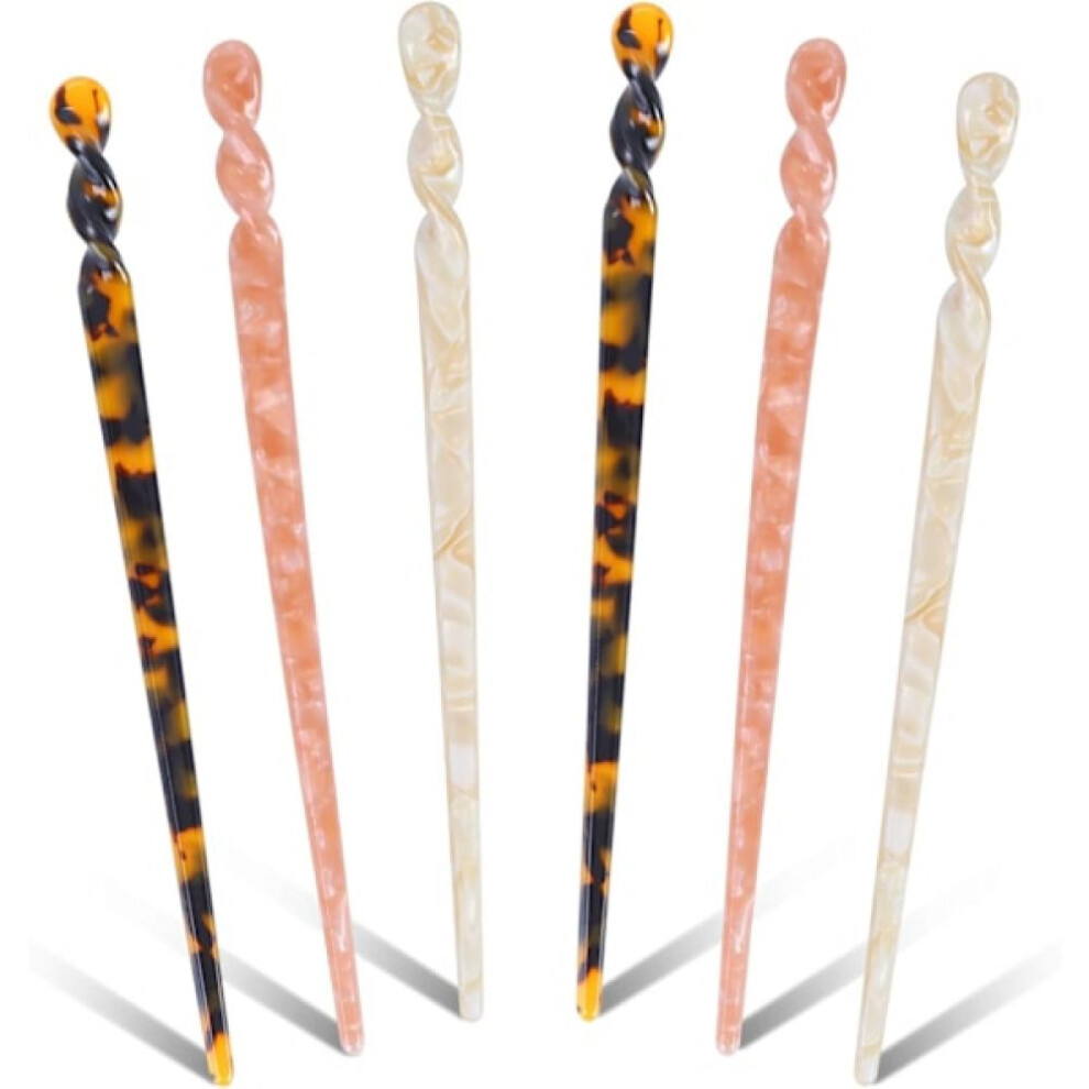 Acetate Hair Stick with Retro Design, Tortoise Shell Hairpin Exquisitely Polished for Long Hairstyles, Vintage Bun Hair Chopsticks Easy to Carry for