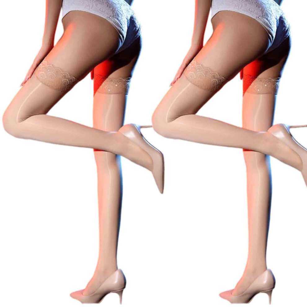 pairs Thigh High Socks,Lace Socks,white knee high socks,Women's Oily Glossy Thigh High Stockings(colour of skin)