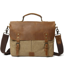 Business Bag, Men's Vintage Canvas Satchel Messenger Shoulder Tote Bag for 13.3 Inch Laptop, Anti-Theft Khaki Briefcase