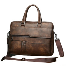 Briefcase Men PU Leather Business Handbag Retro Crossbody Shoulder Bag for Laptop, Brown, Classic Style
