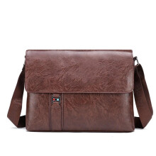 Men's PU Leather Briefcase A4 Document Bag for Business Work, Dark Brown Shoulder Messenger Crossbody Style
