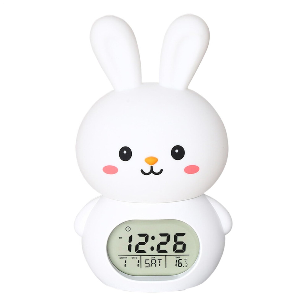 Easter Bunny Night Rechargeable Tap Control Bedside Lamp With Adjustable Brightness Snooze Alarm Clock Light/White