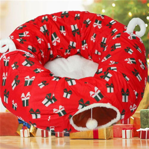 Protetor de cama para gato em formato de túnel de árvore de Natal, decoração 3 em 1 em formato de donut, 89 cm (35 polegadas) 2