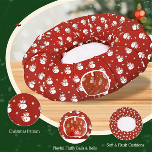 Protetor de cama para gato em formato de túnel de árvore de Natal, decoração 3 em 1 em formato de donut, 89 cm (35 polegadas) 1