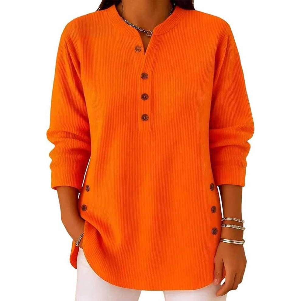 Damski Sweter Z Dzianiny W Jednolitym Kolorze, Z OkrąGłYm Dekoltem, MięKki I Przytulny, Zapinany Na Guziki-image