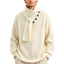 Unisex casual ribbet genser med avtakbart skjerf, V-hals pullover