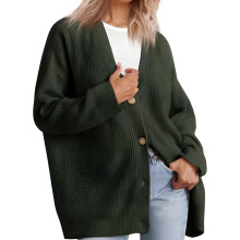 Plus Size Button Down Strikket Cardigan for Dame, Lett Åpen Front