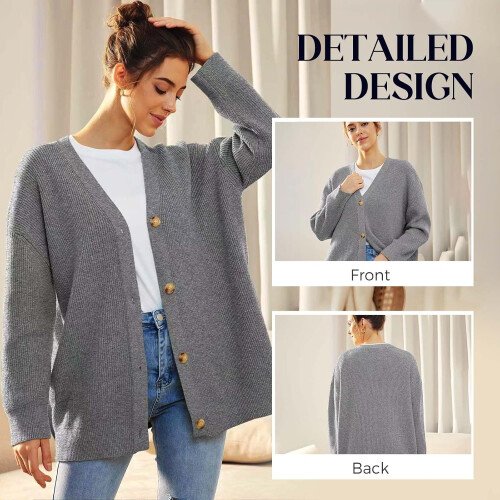Plus Size Button Down Strikket Cardigan for Dame, Lett Åpen Front 2