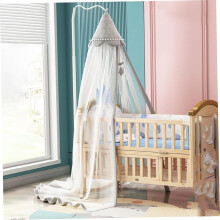 Crib Canopy Hanging Fine Mesh Dome, with Door Flaps Floor Hugging Grey