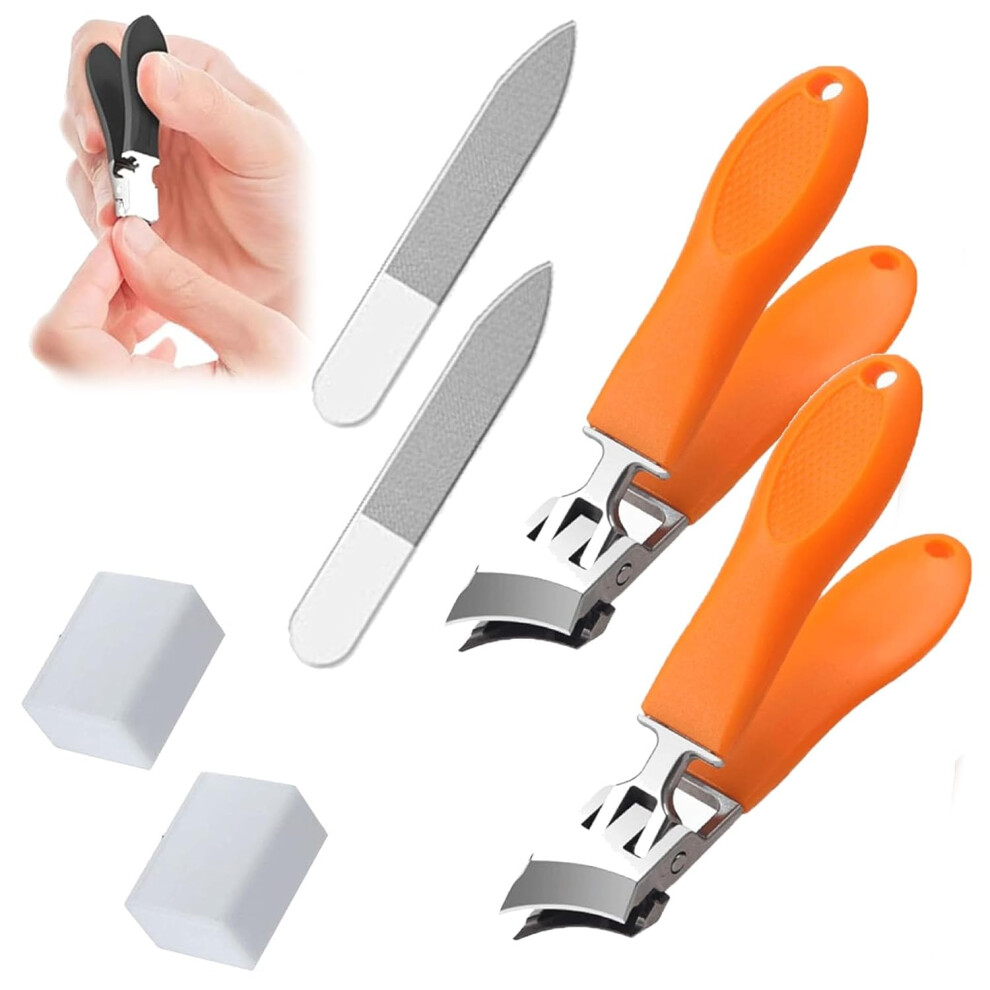 Oimg Orange Nail Clippers For Thick Toenails, Wide Jaw Anti Splash Slanted