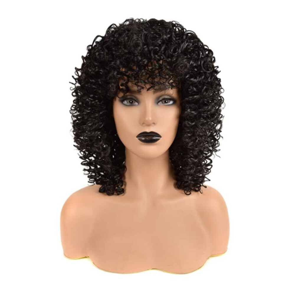 Oimg Unisex Black Curly Afro Wig For Women Synthetic, Natural With Bangs Daily Use