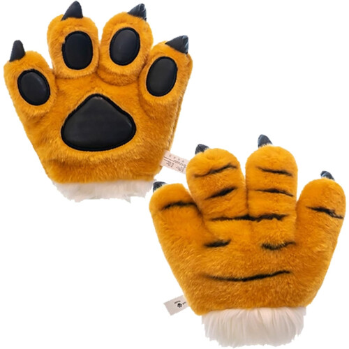 2 τεμάχια γούνα Feet Paw 10 ιντσών χαριτωμένα μαλακά, βελούδινα γάντια ζώων τίγρ
