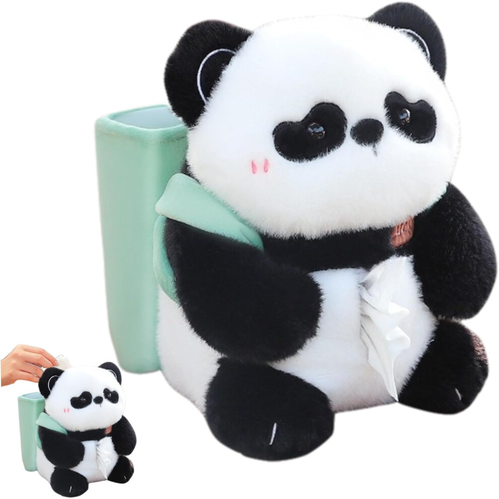 Fluffy Panda Car Tissue Box Holder & Trash Can 2 In 1, Cute Animal Cover 3233222754148