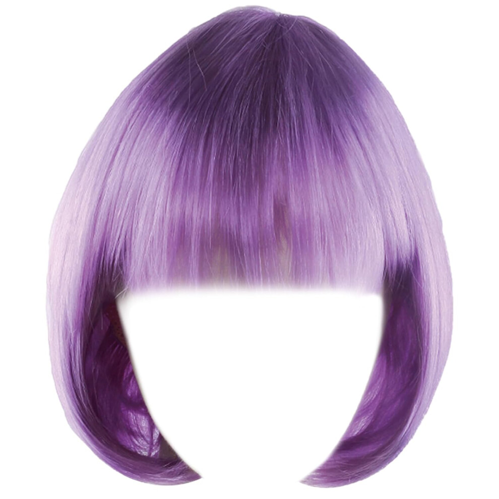 Oimg Unisex Purple Short Wigs 9.8In Natural Looking, High Temperature Silk With Bangs