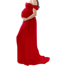 Äitiysmekko Naisten Sifonki Off Shoulder, Photography Maxi Trailing Gown Punainen XL