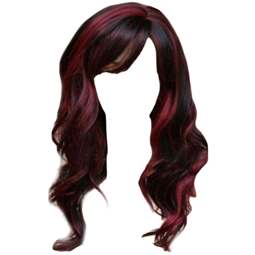 Oimg Unisex Black,Red Red And Black Wig Natural Looking 26In, Long Wavy High Temperature Silk