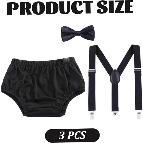 Cake Smash Outfit Αγόρι με Ρυθμιζόμενη Πρώτα Γενέθλια, Τιράντες με Παπιγιόν για Κορ 1