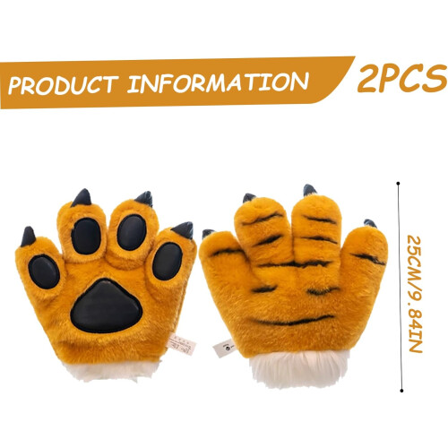 2 τεμάχια γούνα Feet Paw 10 ιντσών χαριτωμένα μαλακά, βελούδινα γάντια ζώων τίγρ 2