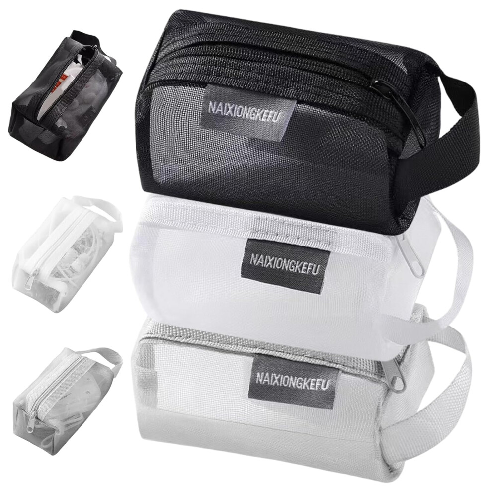 Oimg Mini Makeup Pouch 3 Pack Mesh, Clear Cosmetic Bag For Purse Travel Small