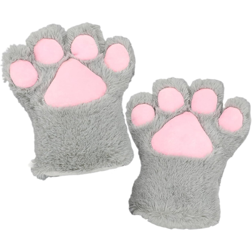 Oimg Gray Cat Paws 1 Pair Cute Fox Paw Gloves, Soft Furry Anime Cosplay Therian