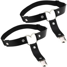 Conjunto de 2 cintas-liga ajustáveis em couro em formato de coração com presilhas antiderrapantes para a coxa.