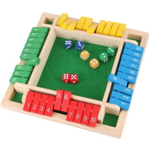 Stäng lådan-spel i trä, 4-sidigt, matteutmaning för åldrarna 3-8, familj, 2-4 spelare