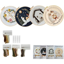 Kit de broderie de Noël pour débutants (4 pièces), avec cercles à broder et fils. Idéal pour les débutants.
