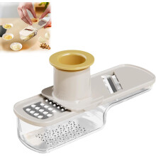 Mini râșniță și feliator de usturoi 3 în 1 - cu protecție pentru mâini și recipient pentru legume