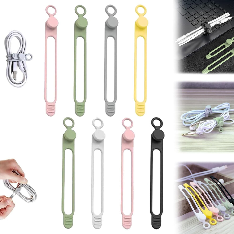 8 Pack Reusable Silicone Cable Ties - Elastic Cord Organiser For Chargers & Wires 3233222759761