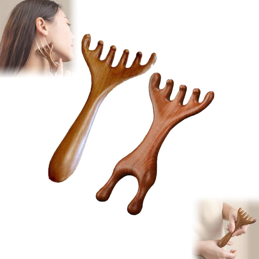 Oimg Six Claw Meridian Massage Comb - Wooden Acupoint Gua Sha Tool For Scalp & Face