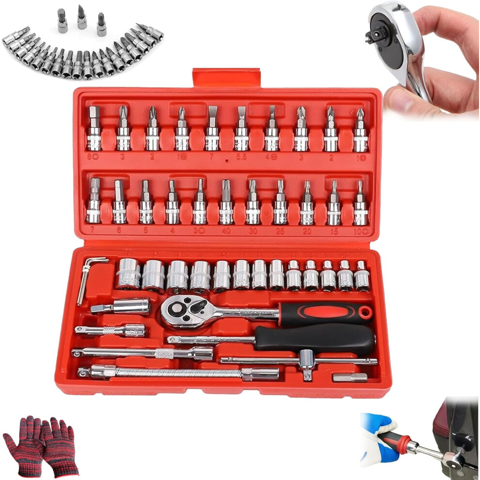 Cordless Electric Slim Ratchet Wrench Set - 3/8 Drive Rechargeable 46 Piece Kit 3233222762013