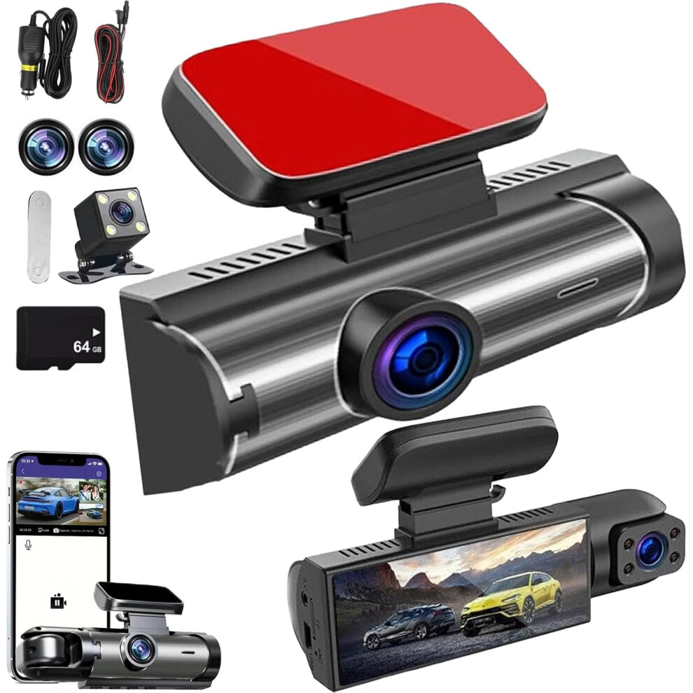 64Gb Front & Rear Dash Camera For Cars - 1080P Full Hd With Wifi & Night Vision 3233222765922