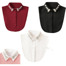 Gola falsa com diamantes e pérolas - Acessório para camisas femininas, ideal para vestidos e suéteres.