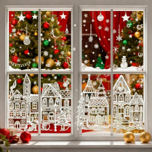 Christmas Village Window Stickers - Winter House Snowflake Forest Tree Decals
