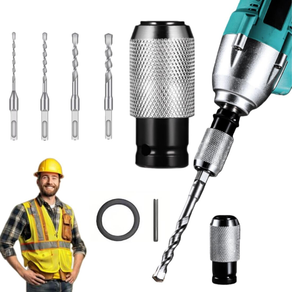 Rotary Hammer Adapter With Impact Drill Bits Set - 4 Sizes For Tough Materials 3233222766851