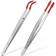 2 Stuks Pincet Tips Set Gecoate Tips Gebogen Platte Pincet Sieraden Hobby Ambachten IndustriëLe Elektronische Pincet Gereedschap-Rood