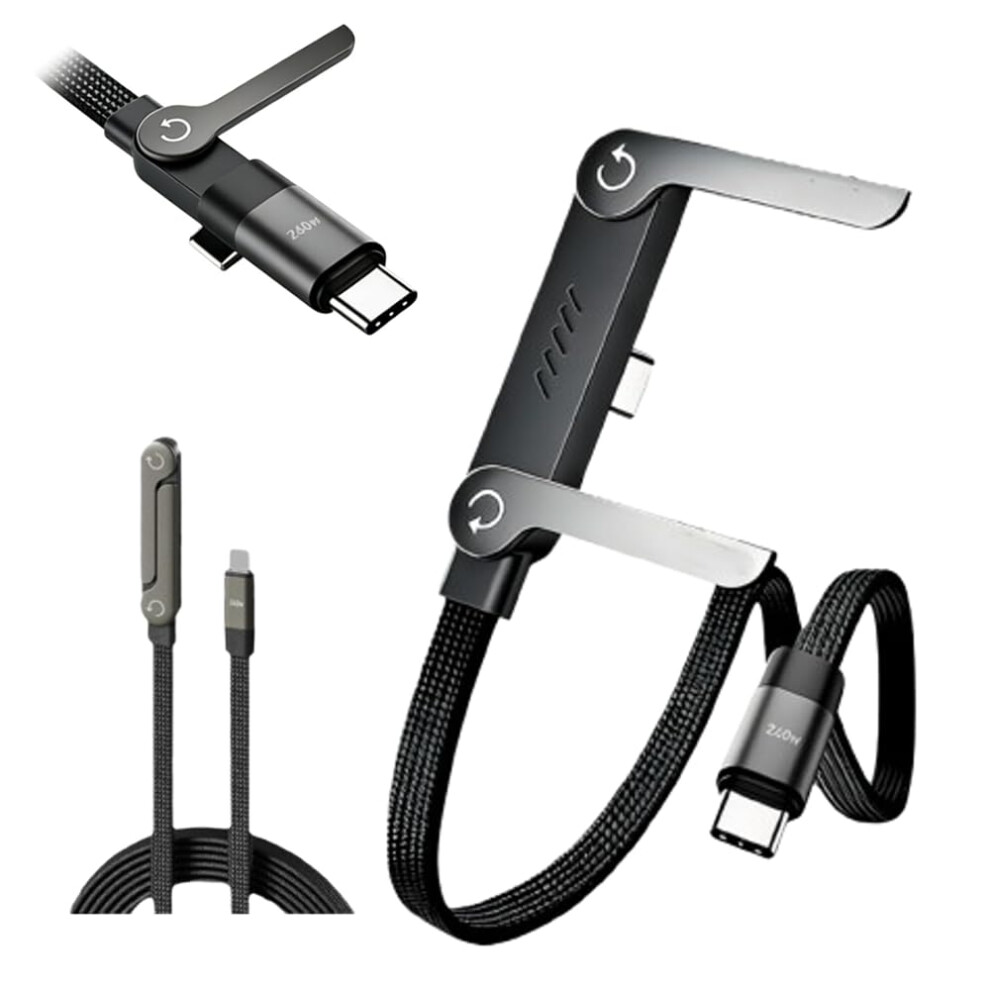 240W Braided Fast Charge Cable With Built-In Phone Stand, 90 Degree Usb C 3233222773606