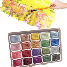 Akvarelmalingssæt med 20 farver, mini farveskiftende metallisk glitter, bærbar