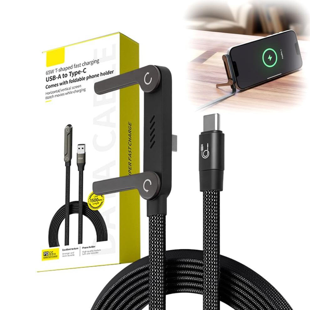 240W Braided Fast Charge Cable With Built-In Phone Stand, T-Shaped Usb-C 3233222775662