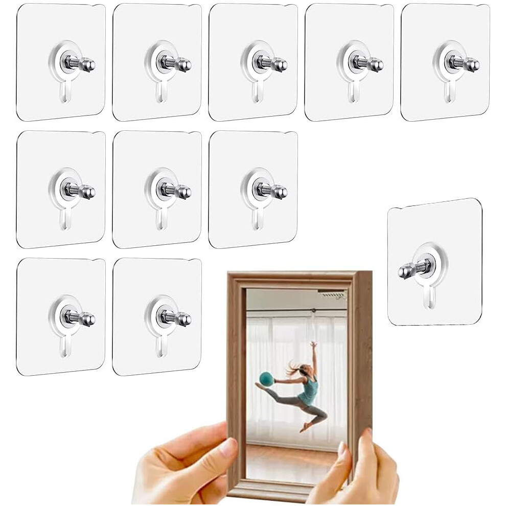 Upgraded Drill Free Adhesive Hooks, 10Pcs Picture Hangers Without Nails Wall Mount 3233222776928