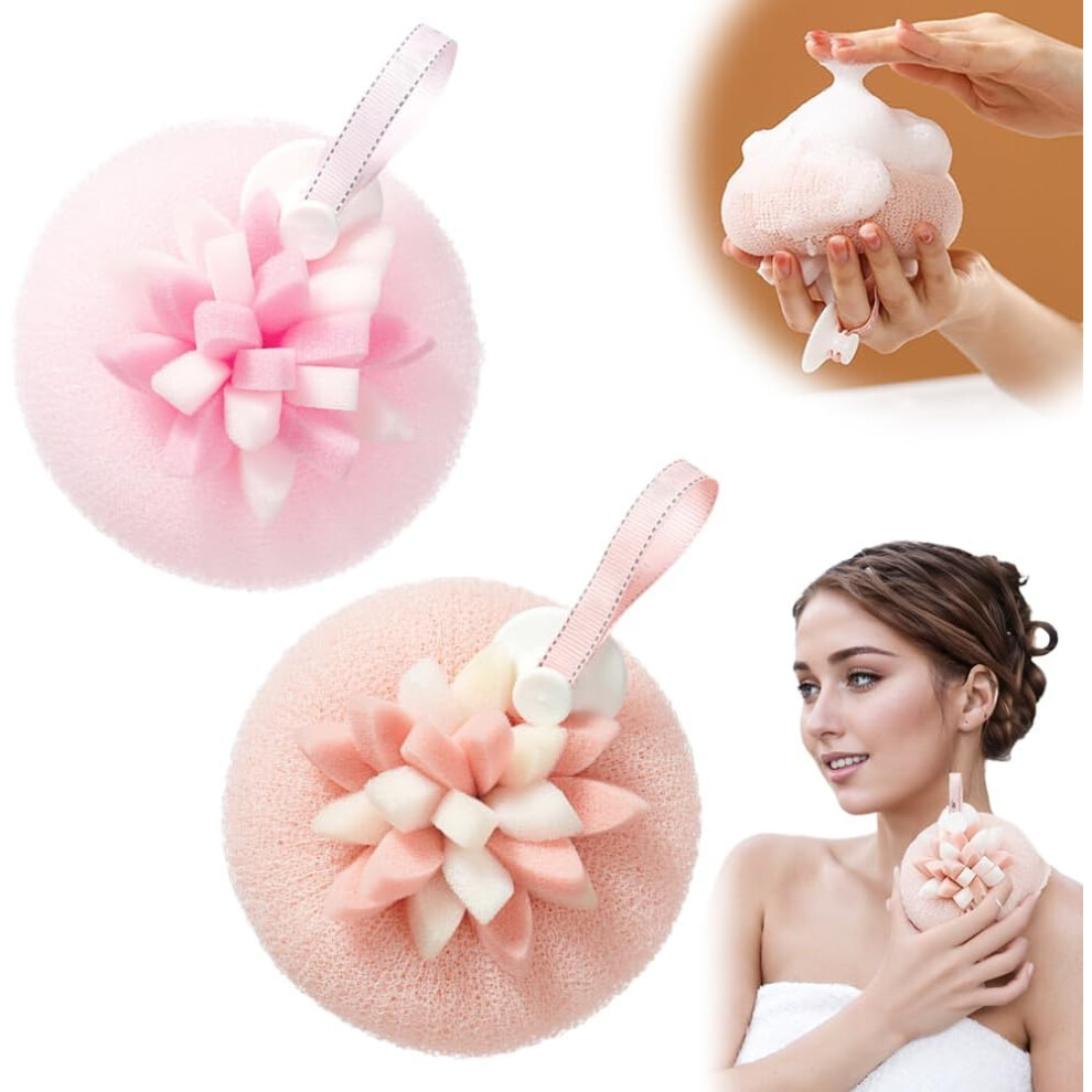 Oimg Sunflower Suction Cup Bath Ball, Bath Sponge Cleaning Brush 2-In-1 Exfoliating