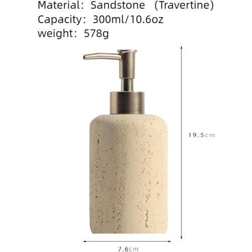 Påfyllbar steinsåpedispenser - Travertin marmor håndsåpeflaske til badet 1